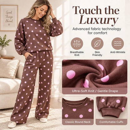Women's Polka Dot Sweatshirt & Wide-Leg Trousers Set