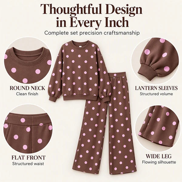 Women's Polka Dot Sweatshirt & Wide-Leg Trousers Set