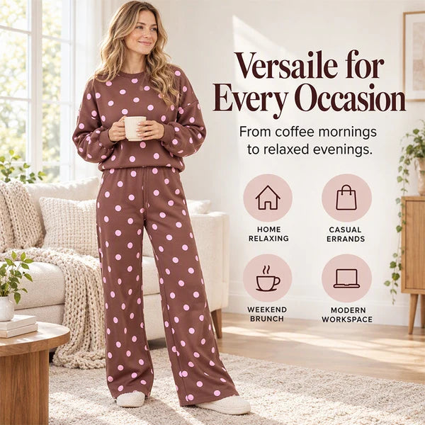 Women's Polka Dot Sweatshirt & Wide-Leg Trousers Set