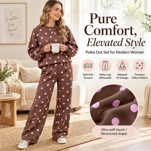 Women's Polka Dot Sweatshirt & Wide-Leg Trousers Set