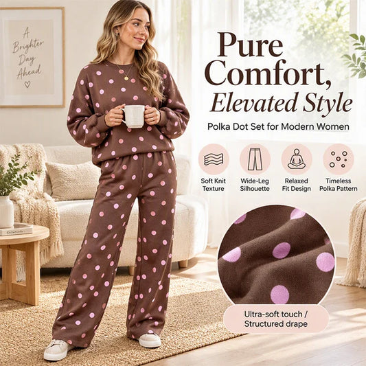 Women's Polka Dot Sweatshirt & Wide-Leg Trousers Set