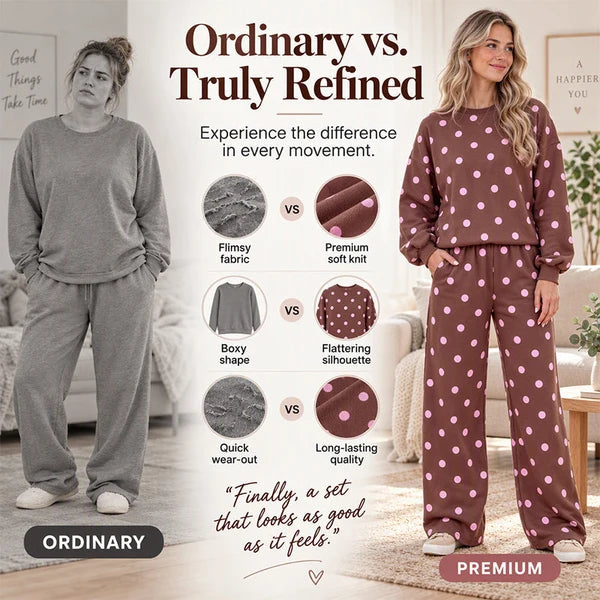 Women's Polka Dot Sweatshirt & Wide-Leg Trousers Set