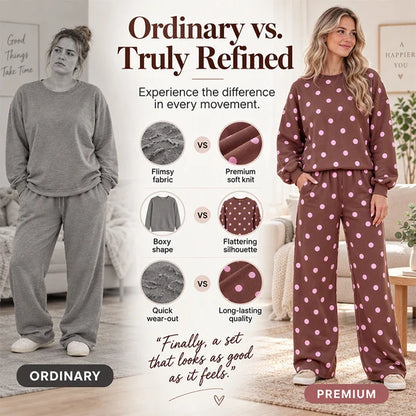 Women's Polka Dot Sweatshirt & Wide-Leg Trousers Set
