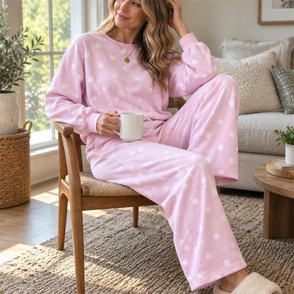 Women's Polka Dot Sweatshirt & Wide-Leg Trousers Set