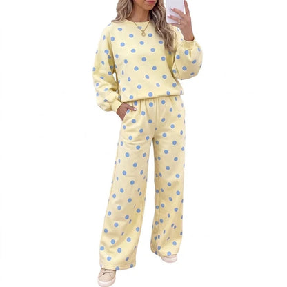 Women's Polka Dot Sweatshirt & Wide-Leg Trousers Set