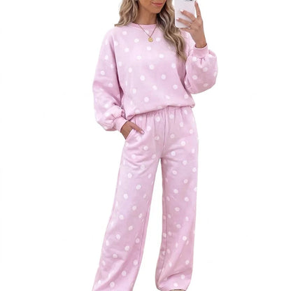 Women's Polka Dot Sweatshirt & Wide-Leg Trousers Set