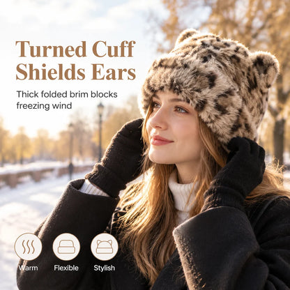 Women's Fluffy Faux Fur Bear Ear Beanie