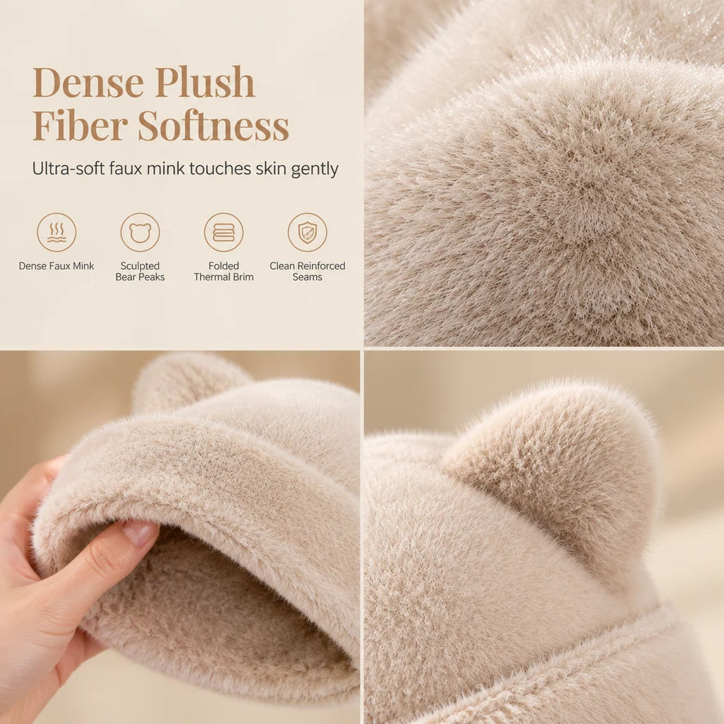 Women's Fluffy Faux Fur Bear Ear Beanie