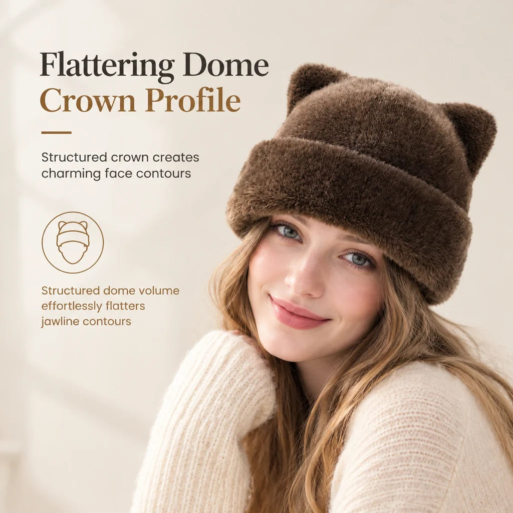 Women's Fluffy Faux Fur Bear Ear Beanie