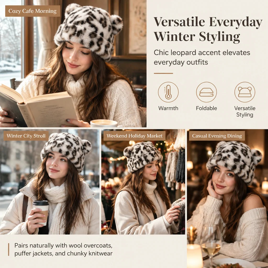 Women's Fluffy Faux Fur Bear Ear Beanie
