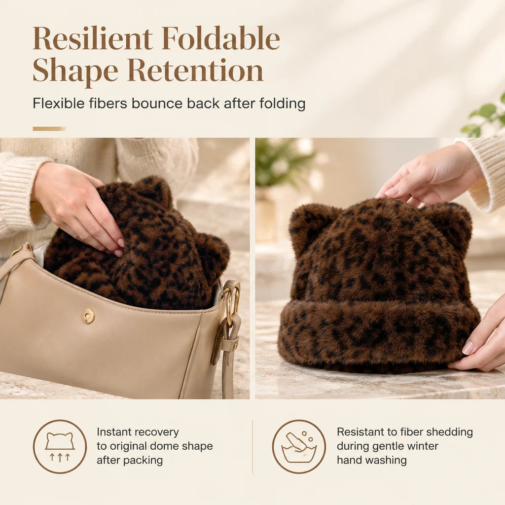 Women's Fluffy Faux Fur Bear Ear Beanie