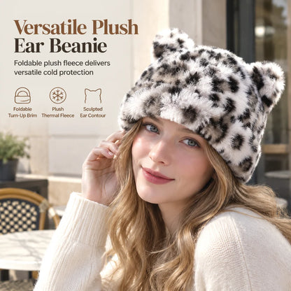 Women's Fluffy Faux Fur Bear Ear Beanie