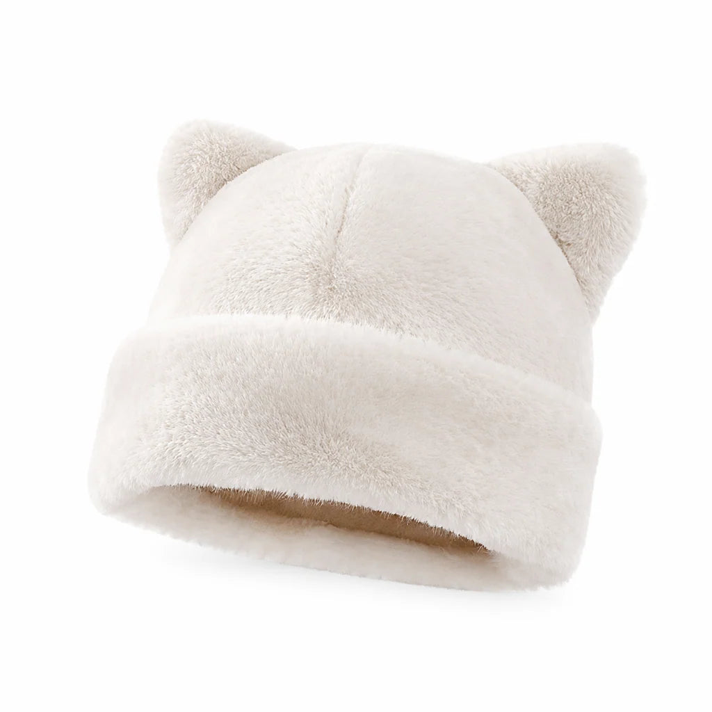 Women's Fluffy Faux Fur Bear Ear Beanie