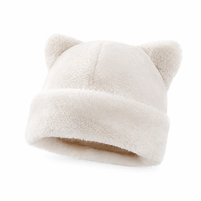 Women's Fluffy Faux Fur Bear Ear Beanie