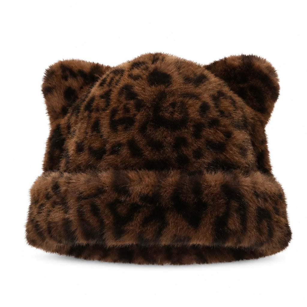 Women's Fluffy Faux Fur Bear Ear Beanie