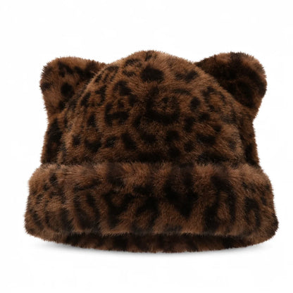 Women's Fluffy Faux Fur Bear Ear Beanie