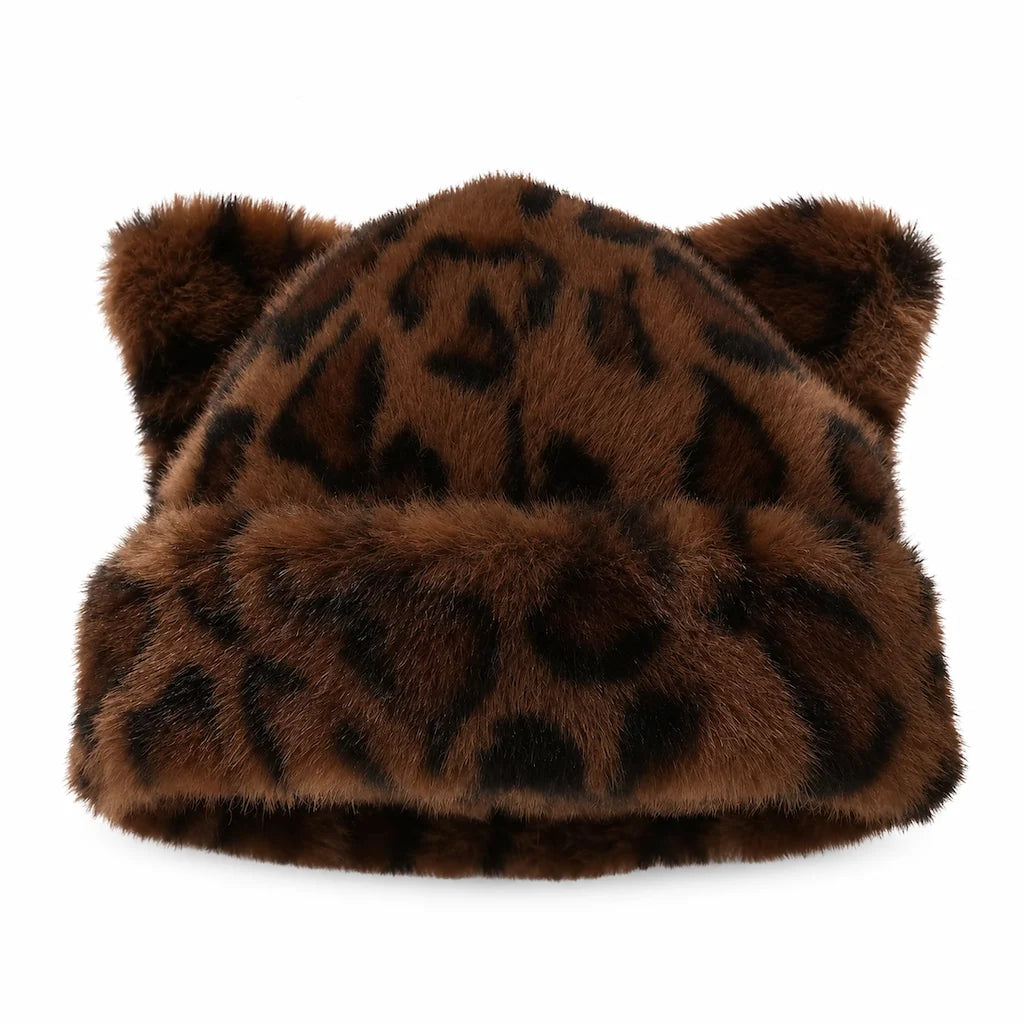 Women's Fluffy Faux Fur Bear Ear Beanie