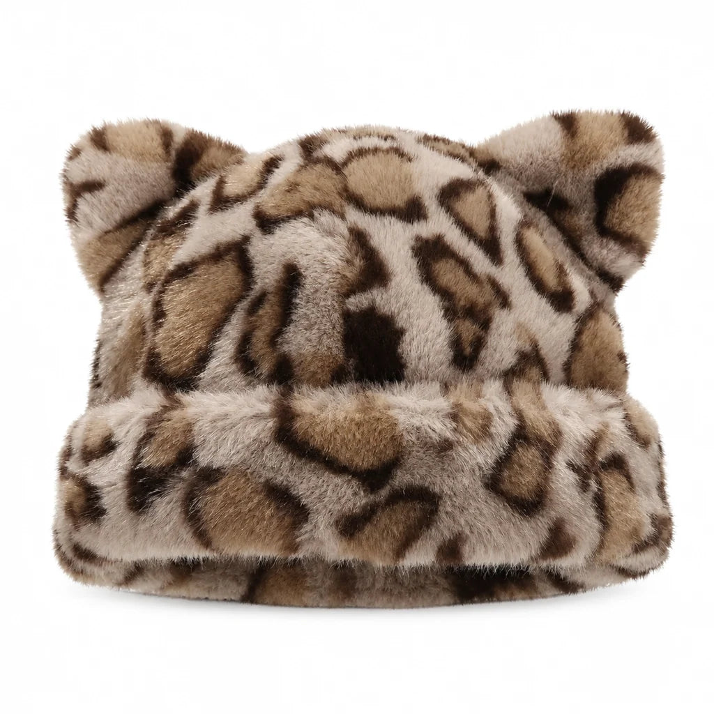 Women's Fluffy Faux Fur Bear Ear Beanie