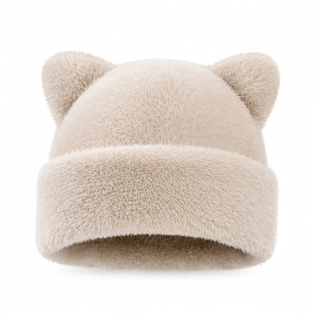 Women's Fluffy Faux Fur Bear Ear Beanie