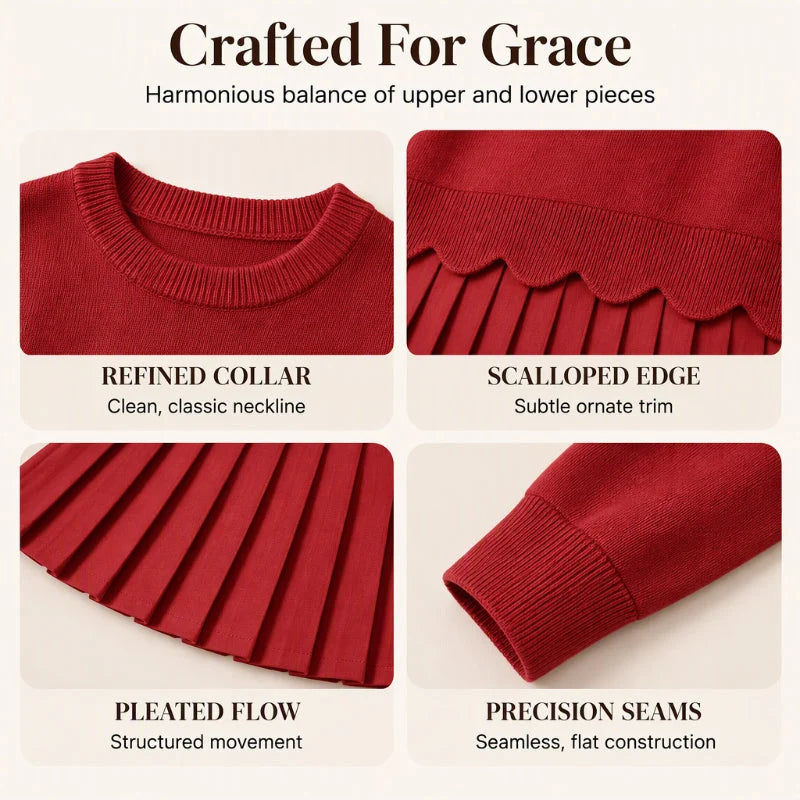 Women's Scallop Hem Jumper & Pleated Skirt Set