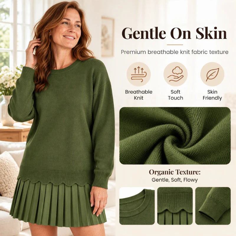 Women's Scallop Hem Jumper & Pleated Skirt Set