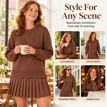 Women's Scallop Hem Jumper & Pleated Skirt Set