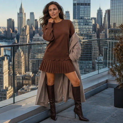 Women's Scallop Hem Jumper & Pleated Skirt Set