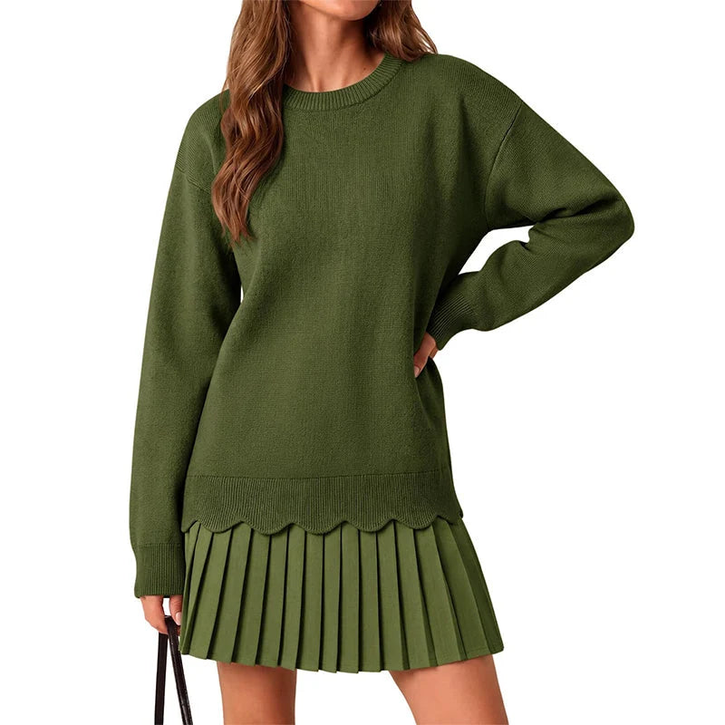 Women's Scallop Hem Jumper & Pleated Skirt Set