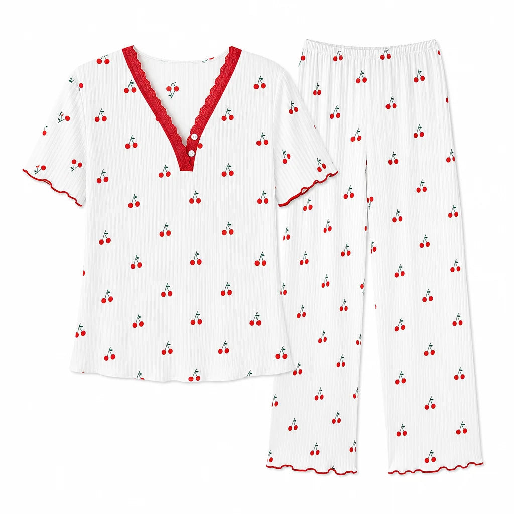 Women's Delicate Butterfly Print Ribbed Pyjama Set
