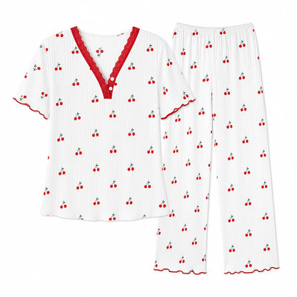Women's Delicate Butterfly Print Ribbed Pyjama Set