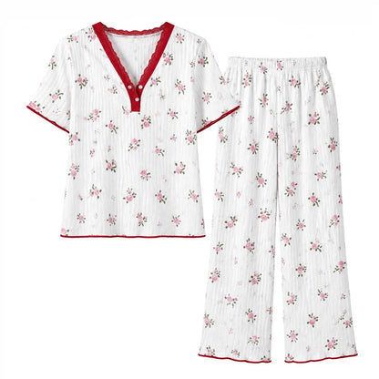Women's Delicate Butterfly Print Ribbed Pyjama Set