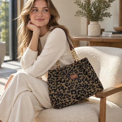 Women's Elegant Leopard Print Shoulder Tote Bag