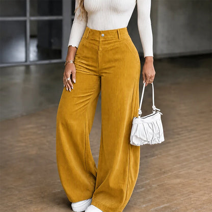 Women's Elegant High-Waisted Corduroy Wide-Leg Trousers