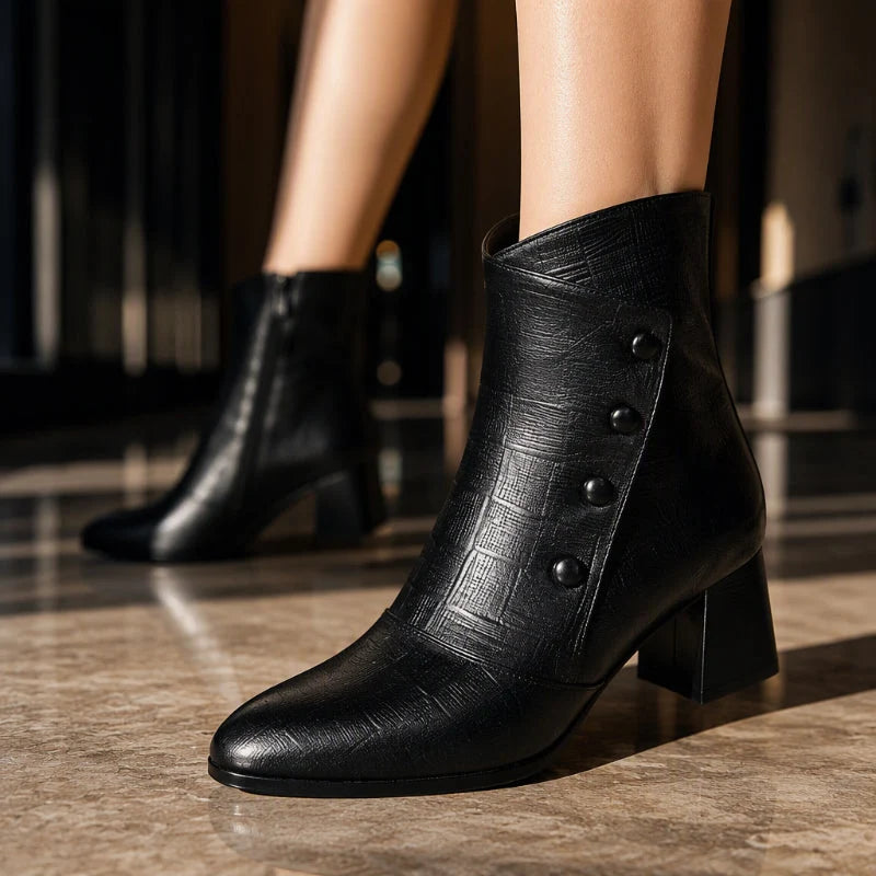 Women's Elegant Croc-Embossed Block Heel Ankle Boots