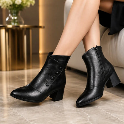 Women's Elegant Croc-Embossed Block Heel Ankle Boots