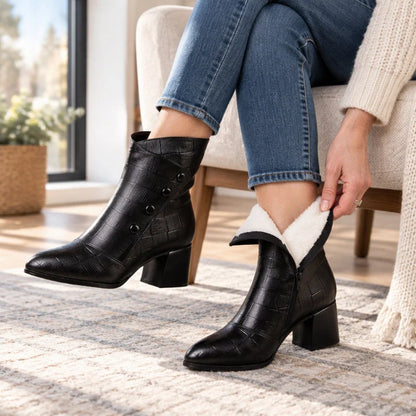 Women's Elegant Croc-Embossed Block Heel Ankle Boots