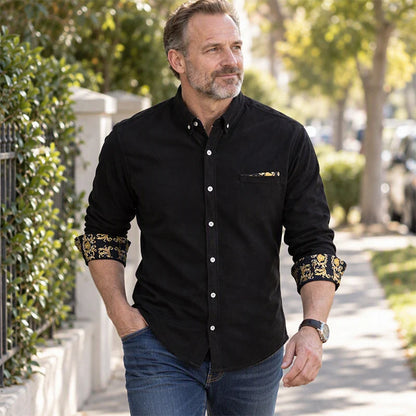 Men's Elegant Patterned Cuff Button-Up Shirt
