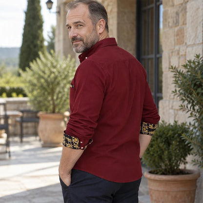 Men's Elegant Patterned Cuff Button-Up Shirt