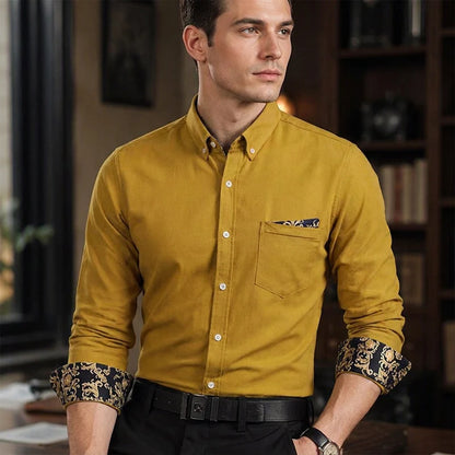 Men's Elegant Patterned Cuff Button-Up Shirt