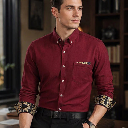 Men's Elegant Patterned Cuff Button-Up Shirt