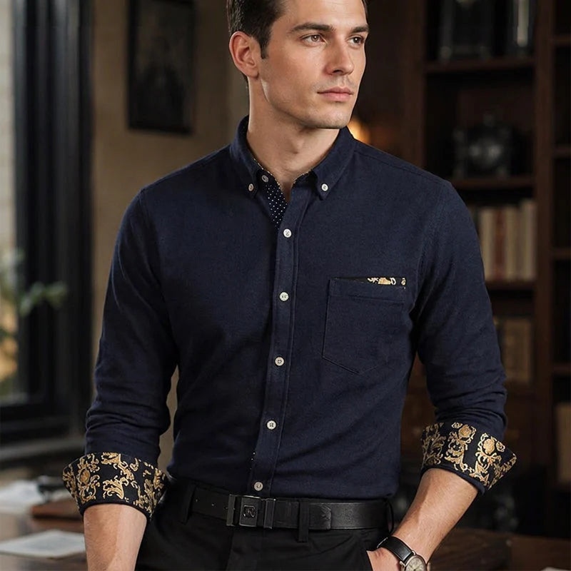 Men's Elegant Patterned Cuff Button-Up Shirt