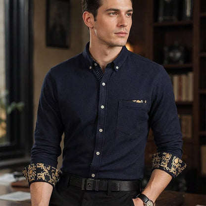 Men's Elegant Patterned Cuff Button-Up Shirt