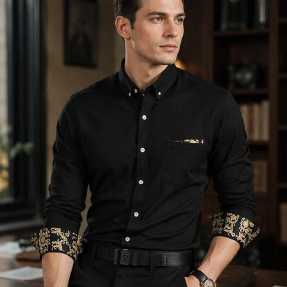 Men's Elegant Patterned Cuff Button-Up Shirt