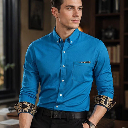 Men's Elegant Patterned Cuff Button-Up Shirt