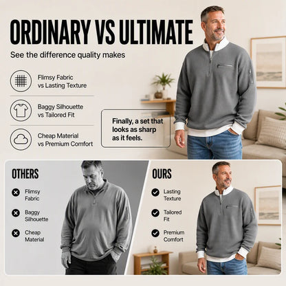 Men's Stylish Waffle Knit Quarter-Zip Sweatshirt with Zip Pockets