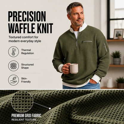 Men's Stylish Waffle Knit Quarter-Zip Sweatshirt with Zip Pockets