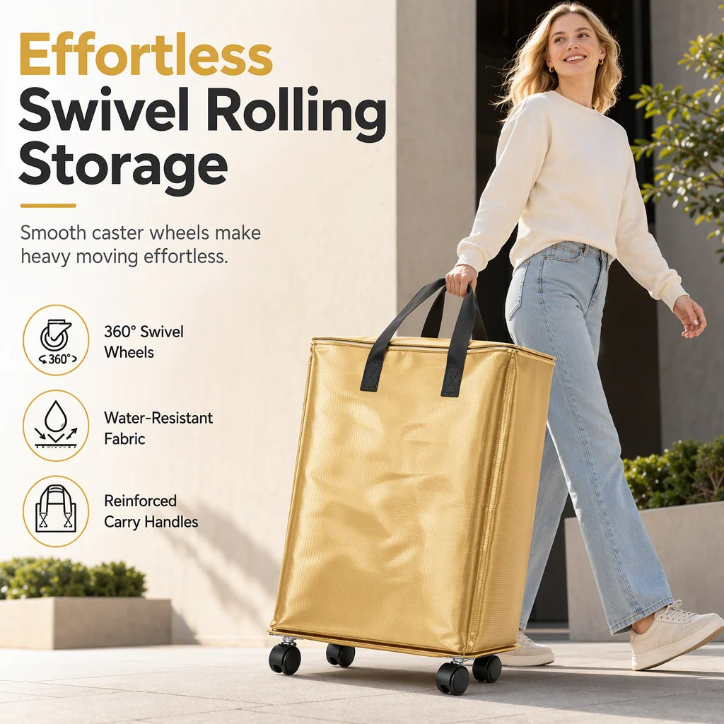Large Capacity Foldable Rolling Storage Bag with Swivel Wheels