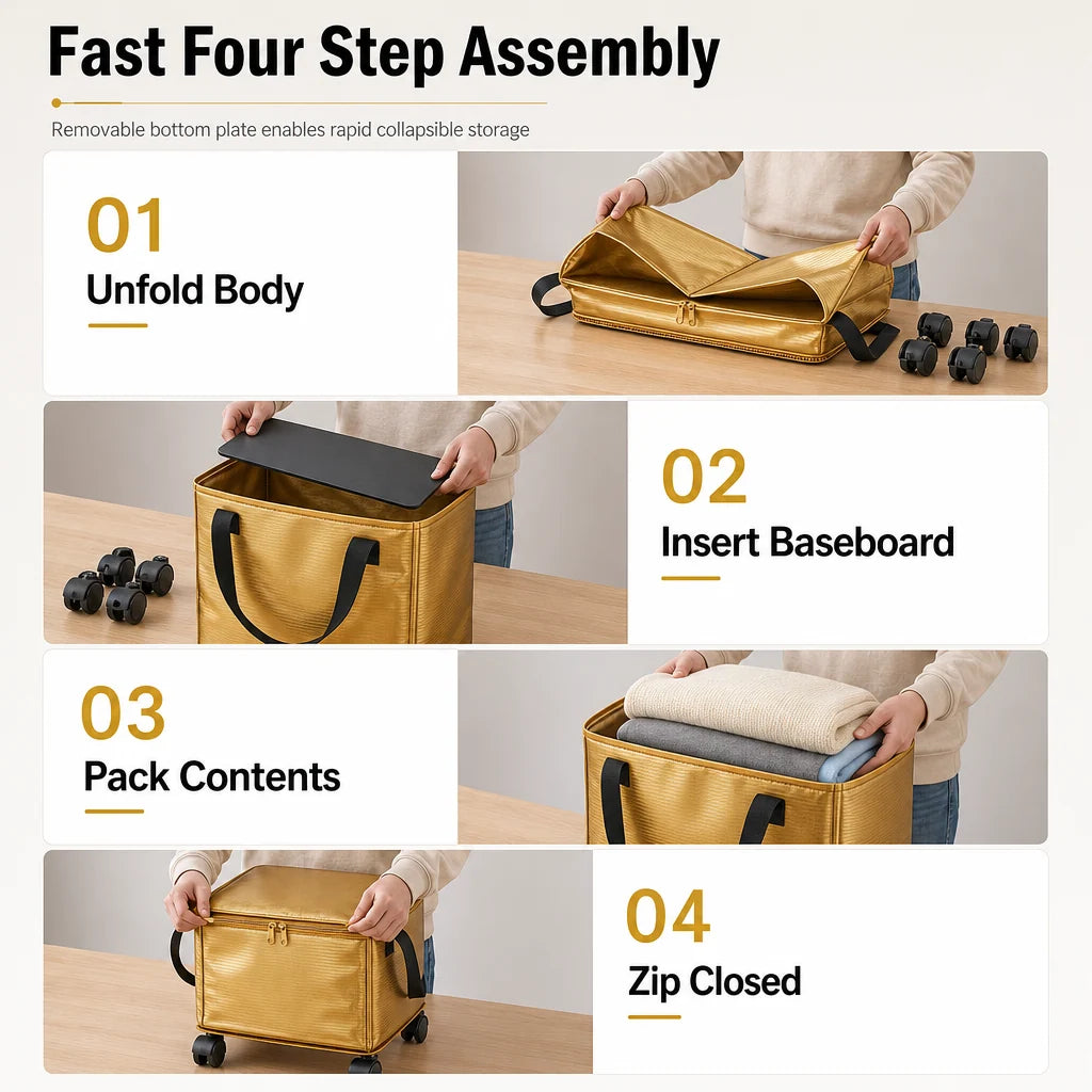 Large Capacity Foldable Rolling Storage Bag with Swivel Wheels