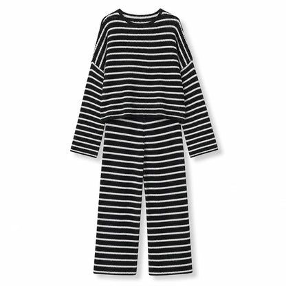 Women's Relaxed Striped Knit Top & Wide-Leg Trouser Set
