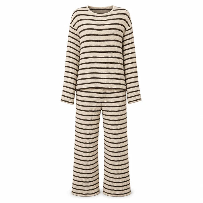 Women's Relaxed Striped Knit Top & Wide-Leg Trouser Set